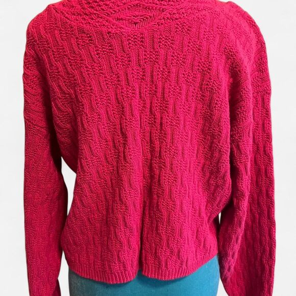 Vibrant Vintage Sasson Hot Pink Cable Knit Sweater 100% Cotton Size Small Women - Picture 3 of 8